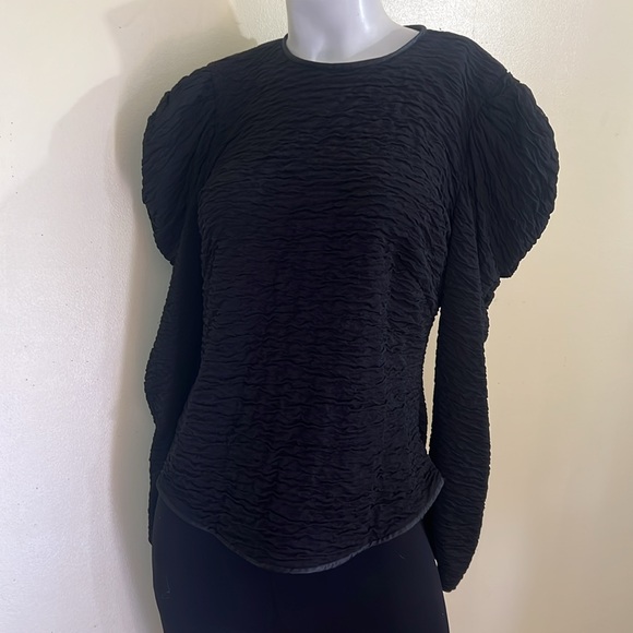 Lorrie Kabala Attitudes Black Ruched Keyhole Cutout Long-Sleeve Vintage Blouse - Picture 2 of 9